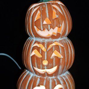 Vintage 10" ceramic 3 tier Jack O' Lantern Pumpkin Halloween Candle Holder